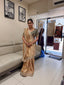 Peach gold pure silk saree with heavy beads work - view 7