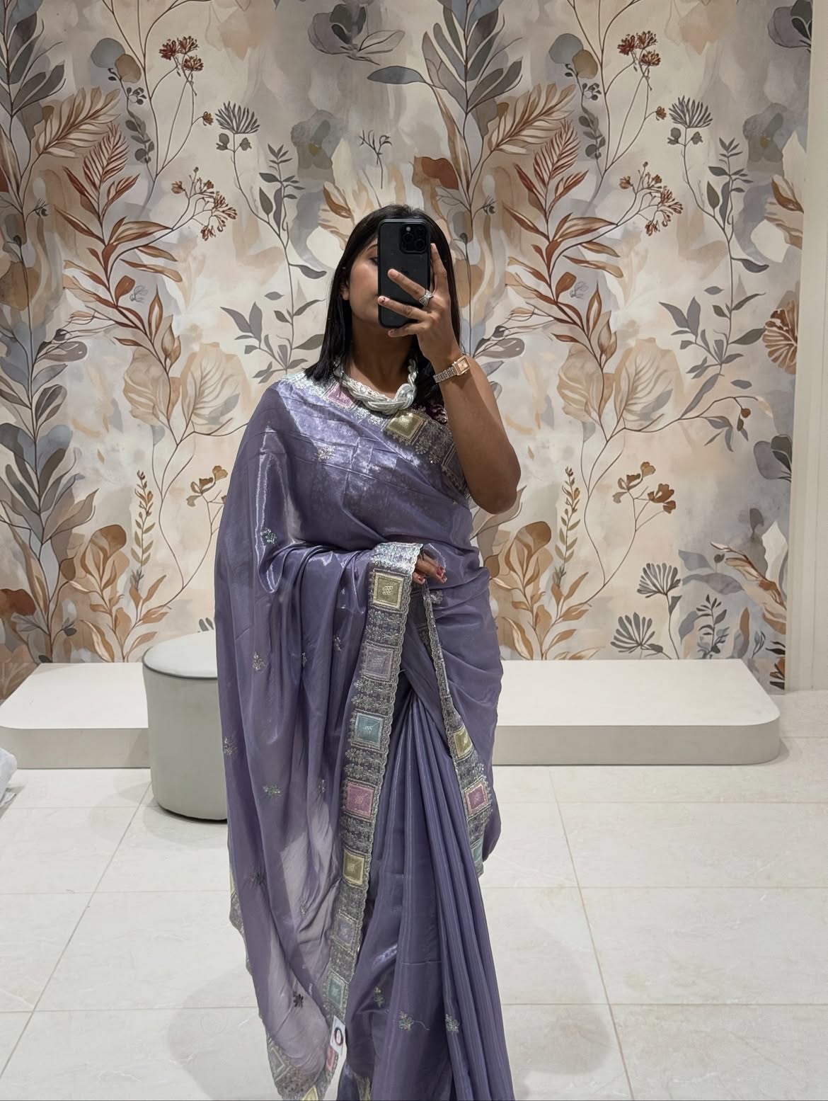 diwali saree photo ideas – Chinon Silk Saree with Embroidery Work & Blouse