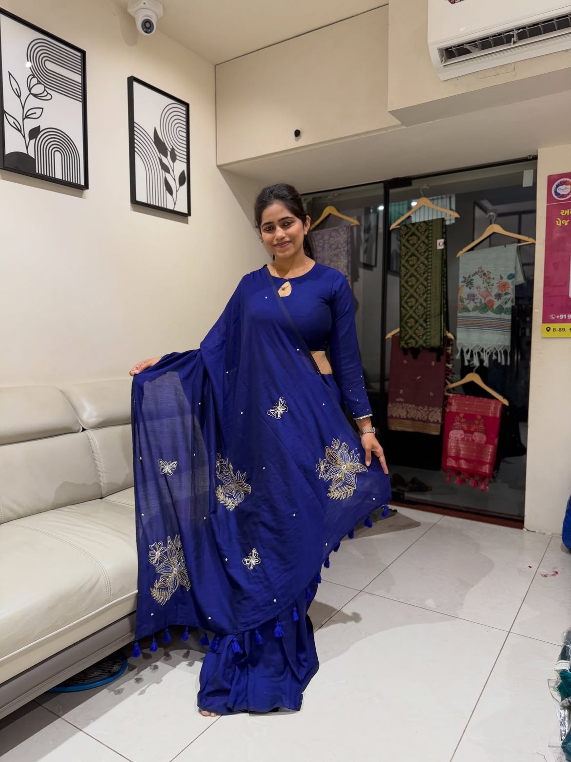 online saree buying checklist — Soft Shining Silk Saree with Hand Work & Blouse