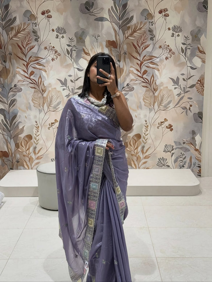 Chinon Silk saree with Embroidery Work - view 1