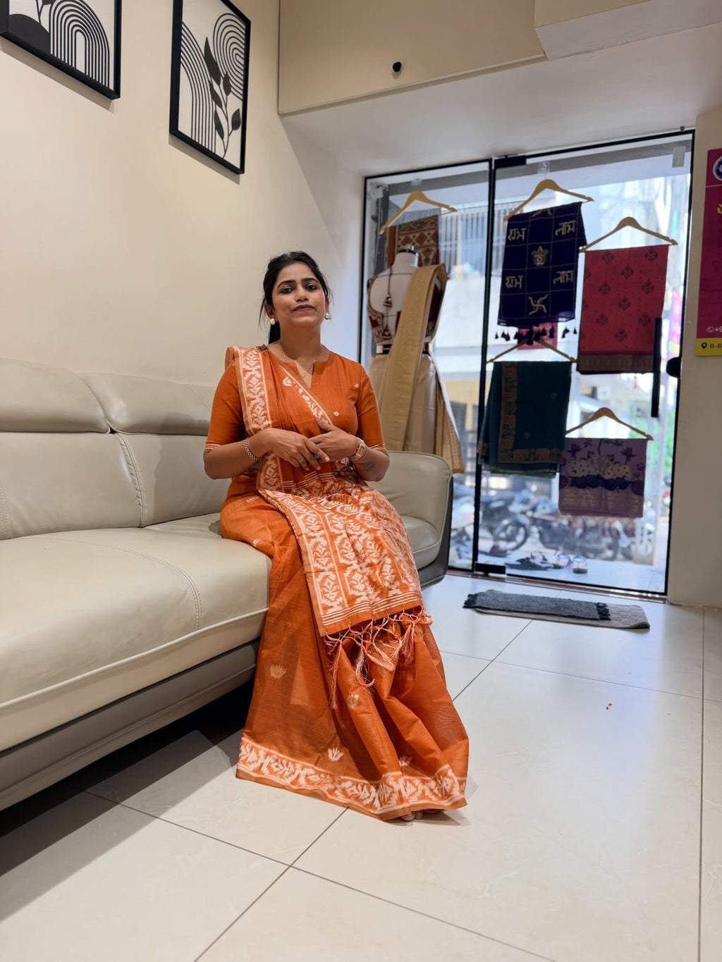Cotton saree with weaving work - view 7