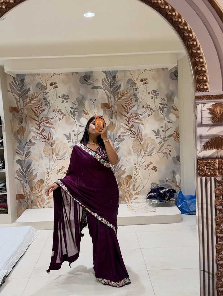 Georgette saree with handwork - view 1