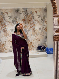 Georgette saree with handwork - view 11