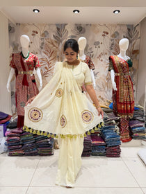 Ivory khadi cotton saree with real mirror handwork - view 6