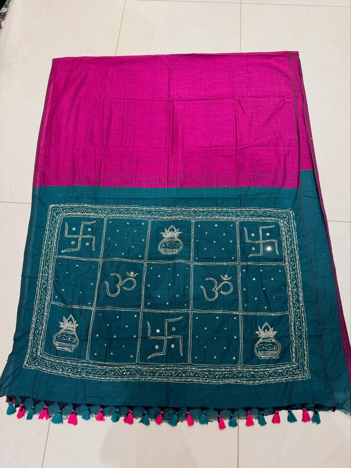 Khadi cotton saree with handwork - view 1