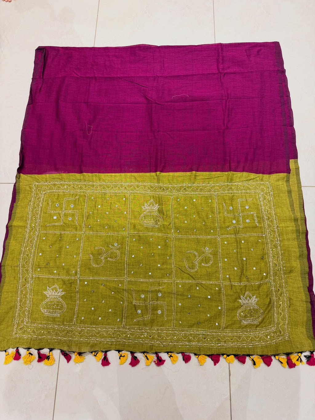 Khadi cotton saree with handwork - view 10