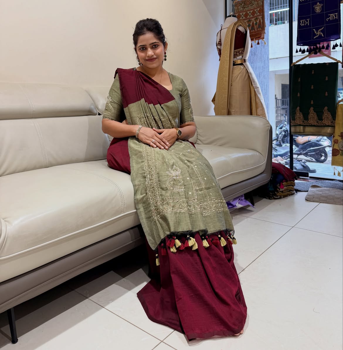 Khadi cotton saree with handwork - view 14