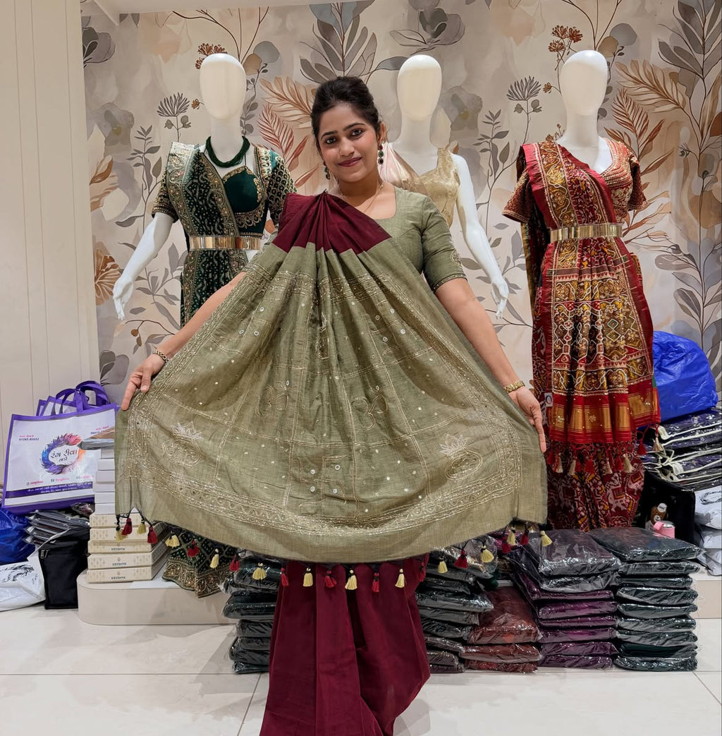 Khadi cotton saree with handwork - view 17