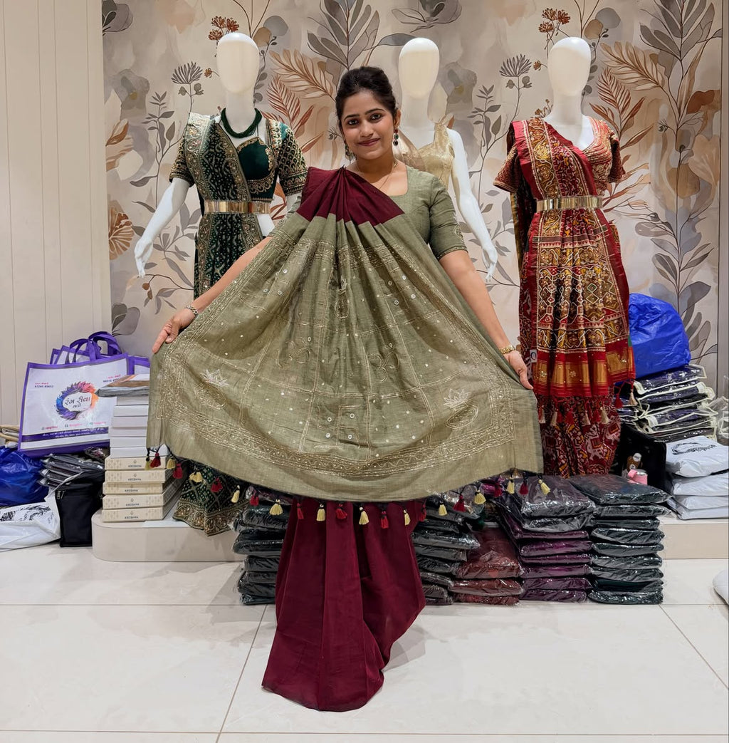 Khadi cotton saree with handwork - view 18
