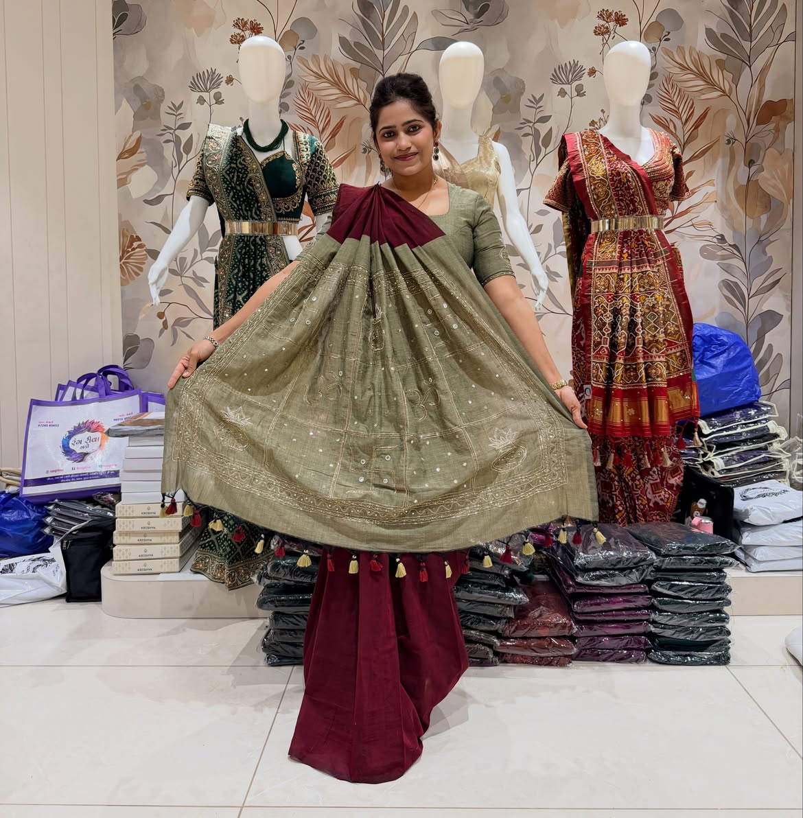 Khadi cotton saree with handwork - view 18