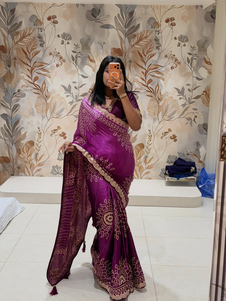 Pure Gaji Silk saree with Gota Patti work - view 1