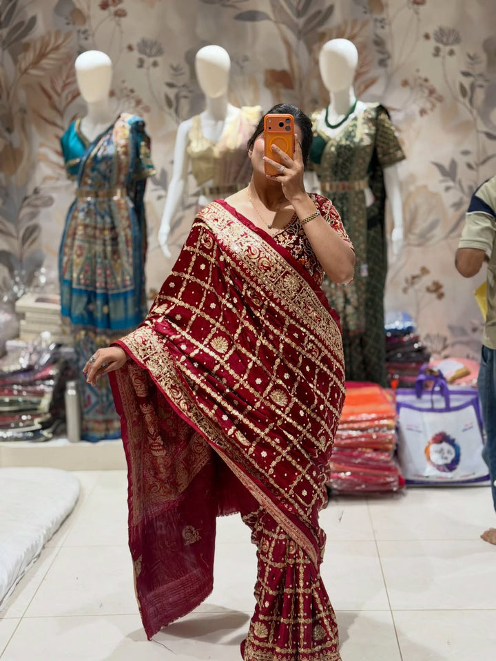 Pure Gaji Silk saree with hand work - view 1