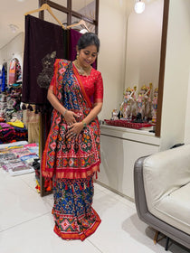 RangRiva patterned silk saree with red pallu at side