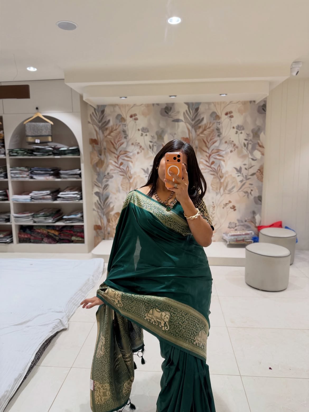 Satin Silk Saree with Blouse Secondary image