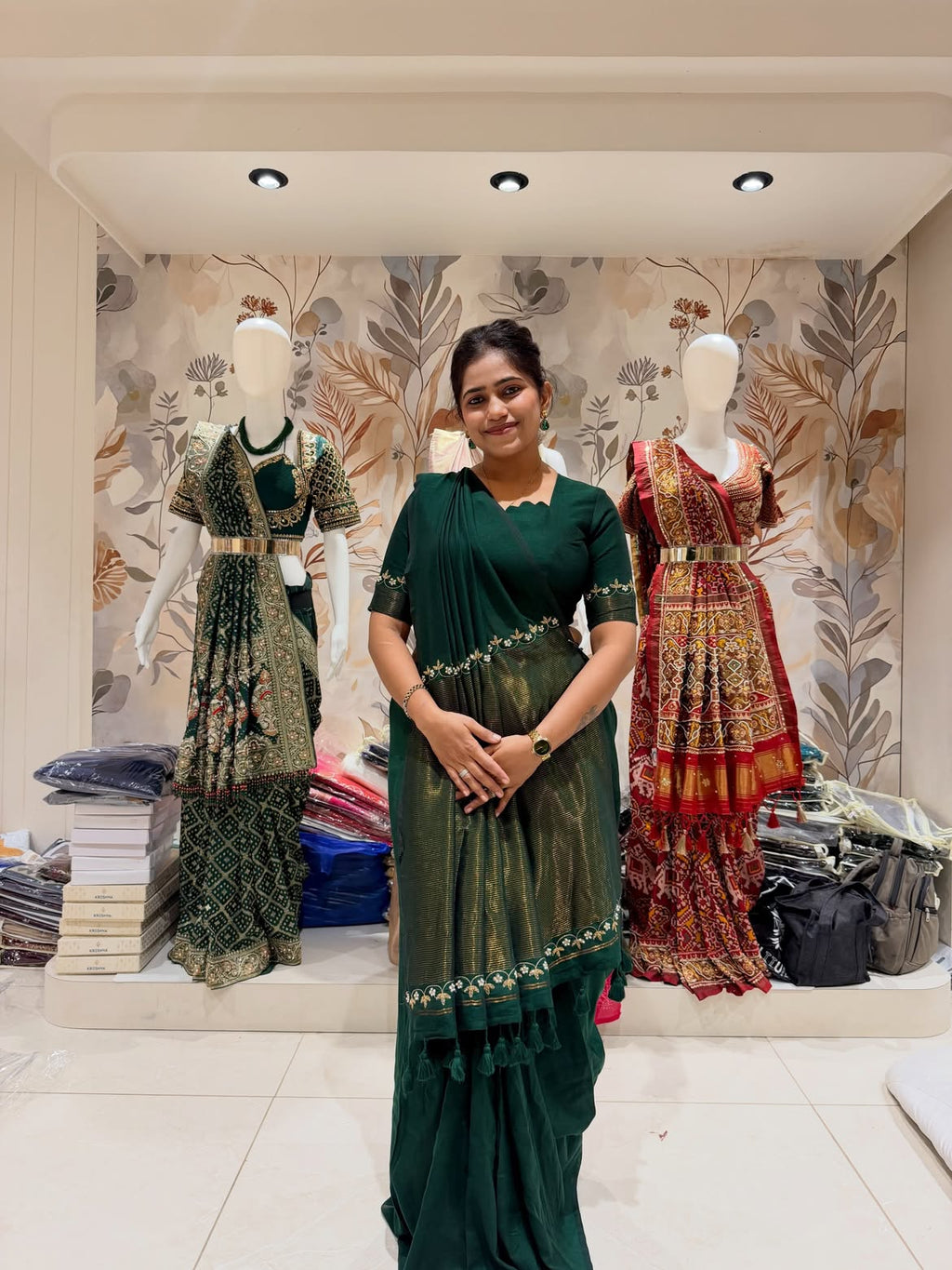 Shining cotton silk saree with handwork - view 10