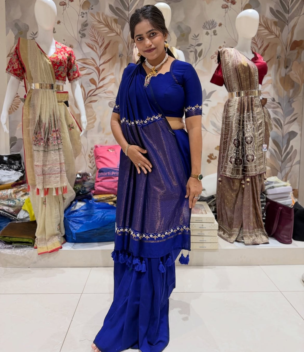 Shining cotton silk saree with handwork - view 3