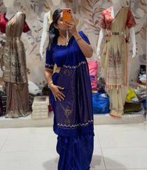 Shining cotton silk saree with handwork - view 6