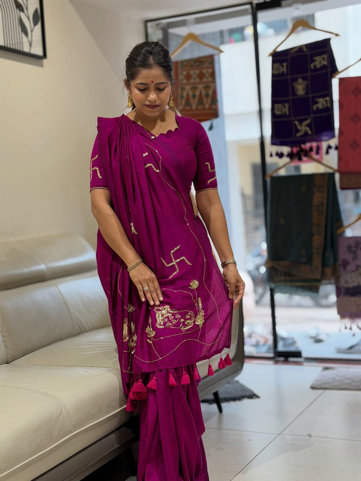 Shining cotton silk saree with blouse - view 1