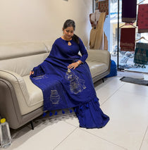 Soft shining cotton silk saree with hand stitched work - view 7